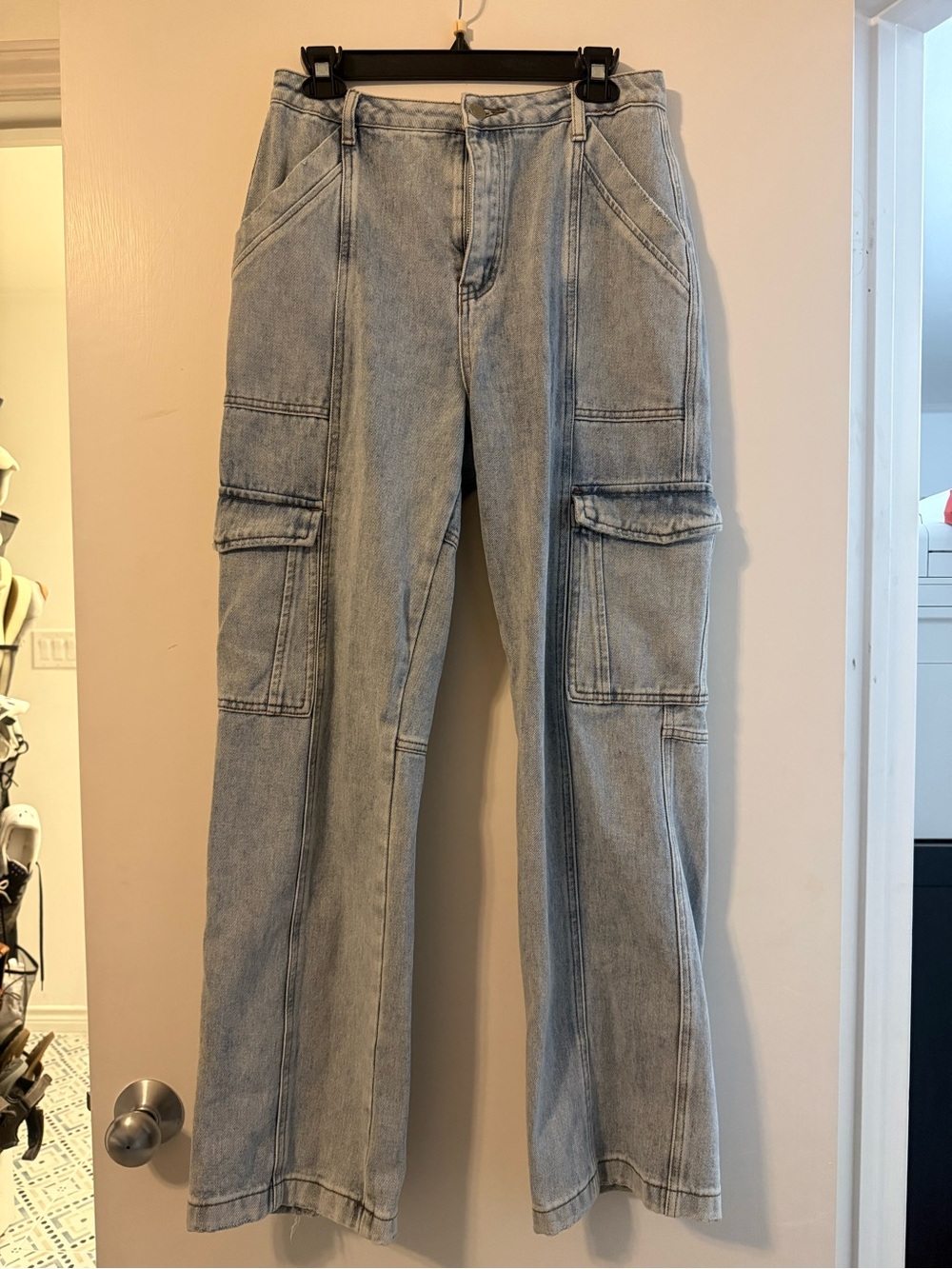 Light Blue Cargo Denim Jeans for Women
